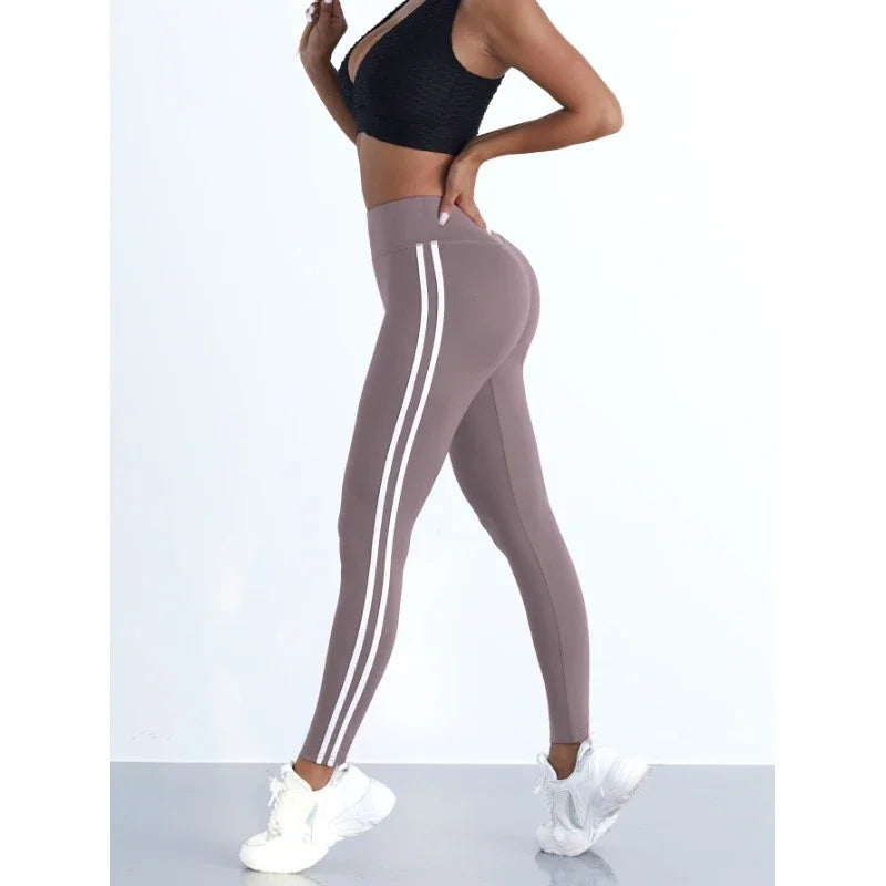 Women Striped Slim Sports Pants High Waist
