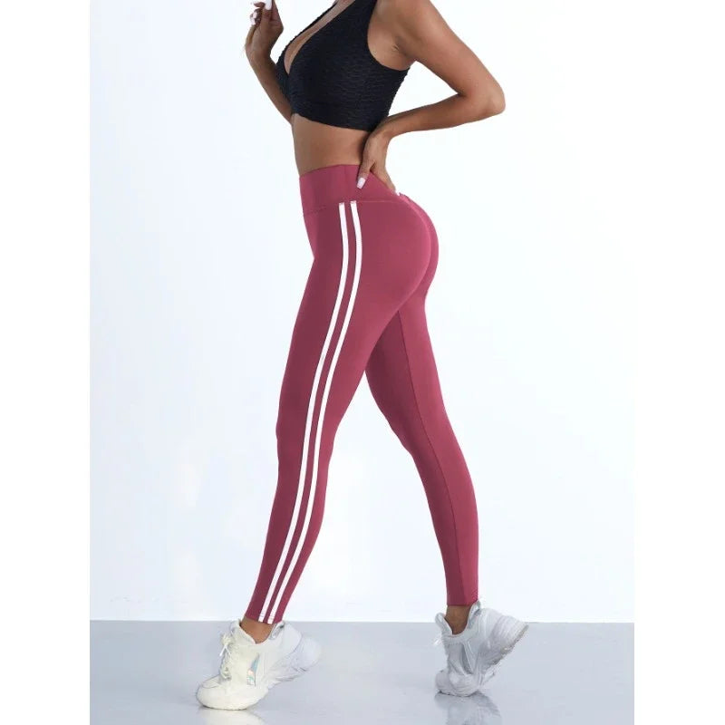 Women Striped Slim Sports Pants High Waist